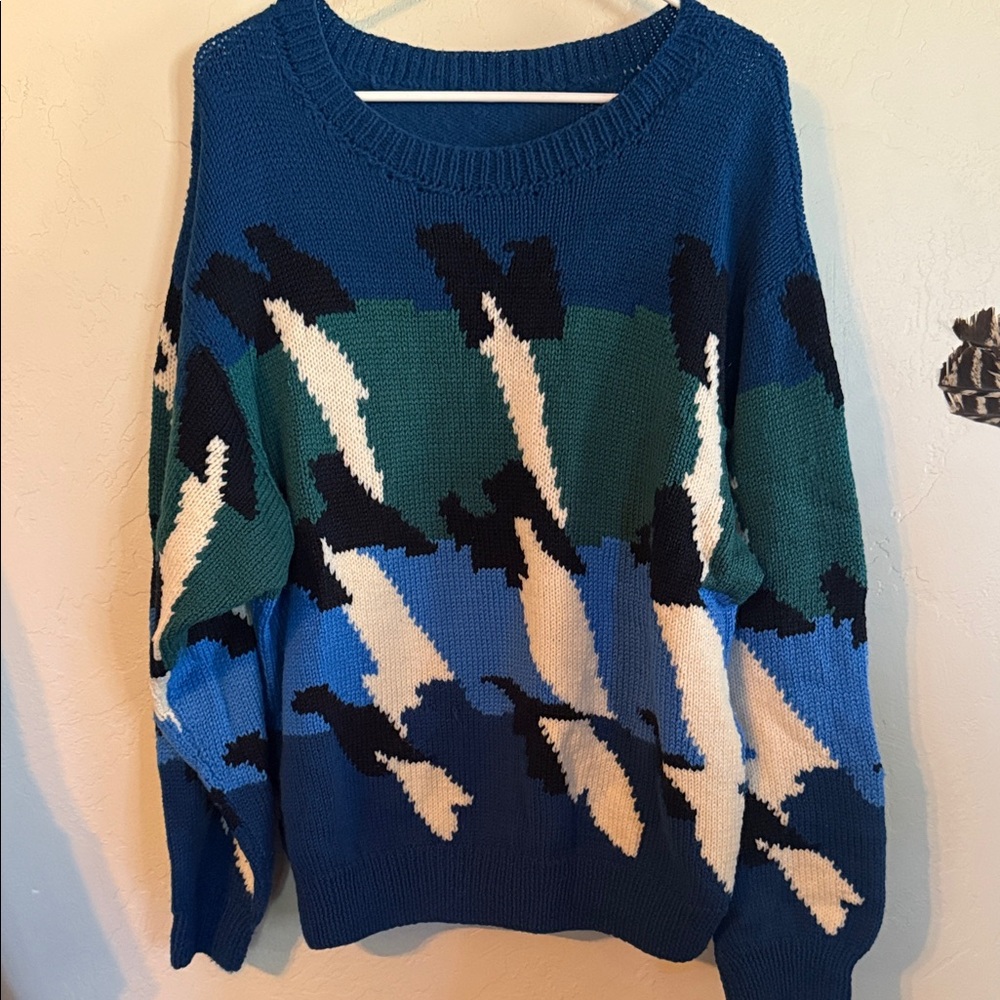 Vintage Colorful Abstract Pattern Hand knitted Sweater